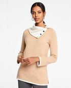 Ann Taylor Foldover Button Collar Tunic Sweater