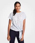 Ann Taylor Lily Leaves Linen Tie Front Tee