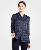 Ann Taylor Geo Piped Covered Button Down Blouse