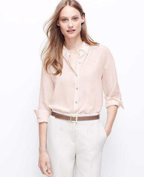 Ann Taylor Silk Blouse, Nectar Peach - Extra Extrasmall