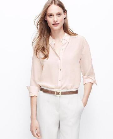 Ann Taylor Silk Blouse, Nectar Peach - Extra Extrasmall