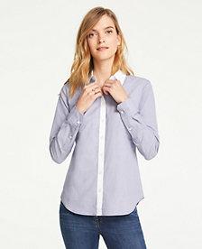 Ann Taylor Contrast Trim End On End Cotton Perfect Shirt
