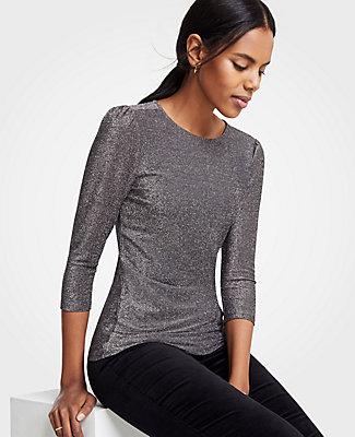 Ann Taylor Metallic 3/4 Sleeve Knit Top