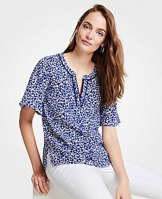 Ann Taylor Floral Tipped Split Neck Tee