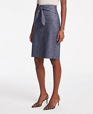 Ann Taylor Curvy Chambray Tie Waist Pencil Skirt