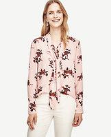 Ann Taylor Jungle Cat Tie Neck Ruffle Blouse