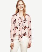 Ann Taylor Jungle Cat Tie Neck Ruffle Blouse