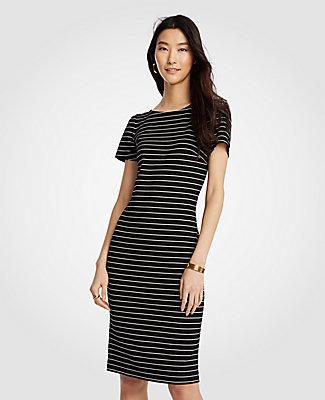 Ann Taylor Stripe Puff Sleeve Ponte Sheath Dress