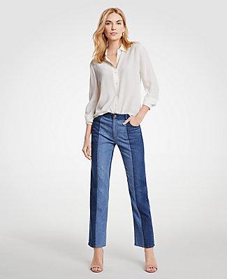 Ann Taylor Pieced Straight Crop Jeans