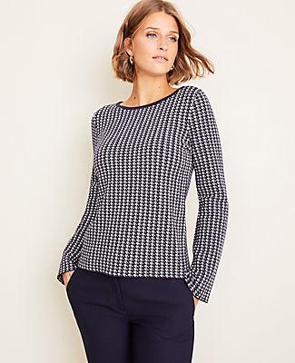 Ann Taylor Houndstooth Seasonless Yarn Boatneck Sweater