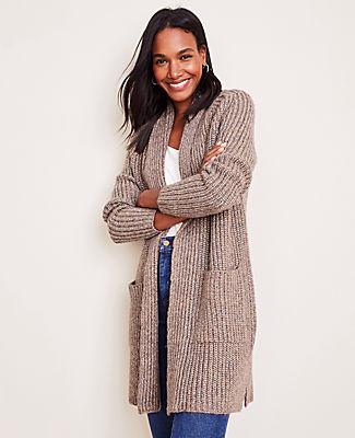 Ann Taylor Shimmer Ribbed Open Cardigan