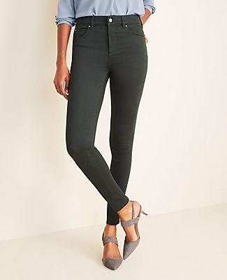 Ann Taylor Curvy Sateen High Rise Performance Stretch Skinny Jeans In Dark Tea Green