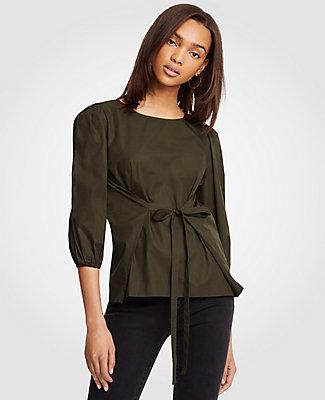 Ann Taylor Poplin Tie Waist Top