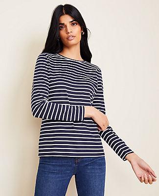 Ann Taylor Striped Pima Cotton Long Sleeve Tee