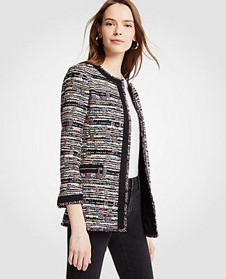 Ann Taylor Mixed Tweed Zip Pocket Jacket
