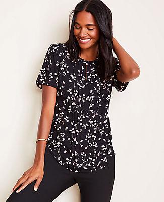 Ann Taylor Terra Floral Pleated Keyhole Top