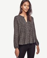 Ann Taylor Spotted Pintuck Peplum Blouse