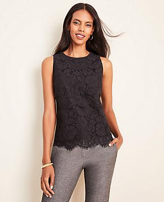 Ann Taylor Tiered Lace Front Shell