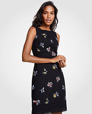 Ann Taylor Embroidered Floral Eyelet Sheath Dress