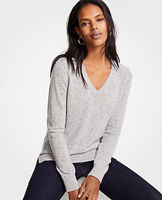 Ann Taylor Cashmere Flecked V-neck Sweater
