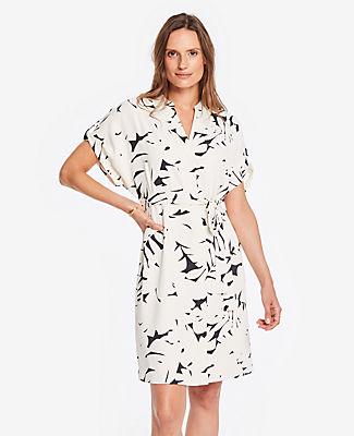 Ann Taylor Midnight Jungle Popover Belted Shirtdress