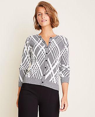 Ann Taylor Argyle Seasonless Yarn Ann Cardigan
