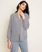 Ann Taylor Houndstooth Ruffle Cuff V-neck Blouse