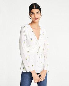 Ann Taylor Floral Knot Front Blouse