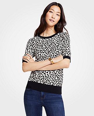 Ann Taylor Leopard Print Short Sleeve Sweater