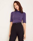 Ann Taylor Geo Matte Jersey Puff Sleeve Turtleneck