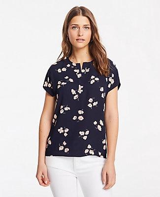 Ann Taylor Floral Mixed Media Popover Top
