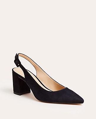 Ann Taylor Brielle Suede Block Heel Slingback Pumps