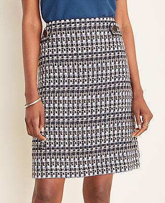 Ann Taylor Tweed Button Tab A-line Skirt
