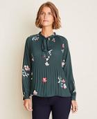 Ann Taylor Floral Pleated Tie Neck Blouse