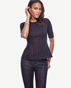 Ann Taylor Quilted Houndstooth Peplum Top