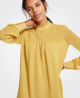Ann Taylor Smocked Yoke Blouse