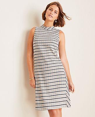 Ann Taylor Plaid Mock Neck Shift Dress