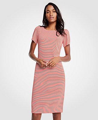 Ann Taylor Striped Puff Sleeve Ponte Sheath Dress