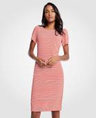 Ann Taylor Striped Puff Sleeve Ponte Sheath Dress