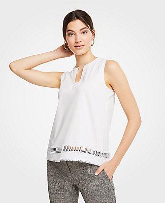 Ann Taylor Lace Trim Split Neck Shell