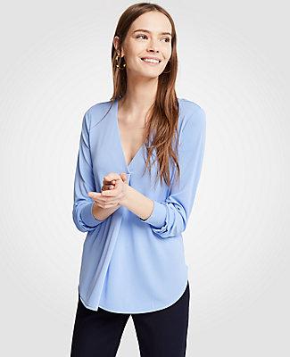 Ann Taylor V-neck Pleat Front Top