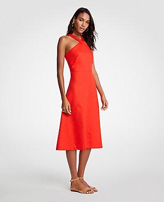 Ann Taylor Cross Neck Halter Midi Dress