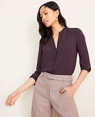 Ann Taylor Shirred V-neck Blouse