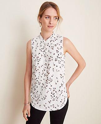 Ann Taylor Terra Floral Smocked Neck Shell