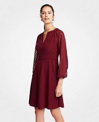 Ann Taylor Chiffon Dot Sleeve Flare Dress