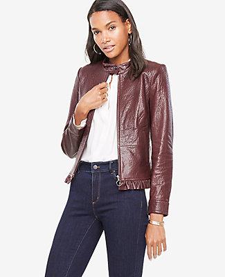 Ann Taylor Ruffle Leather Moto Jacket