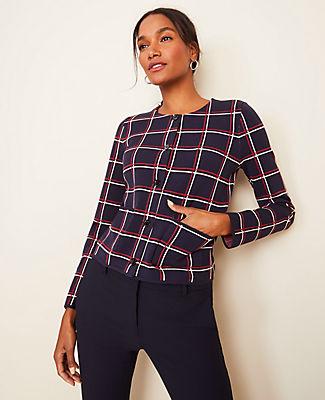 Ann Taylor Plaid Cropped Cardigan