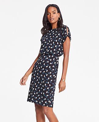 Ann Taylor Floral Slit Sleeve Matte Jersey Sheath Dress