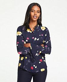 Ann Taylor Floral Pleated Cuff Blouse