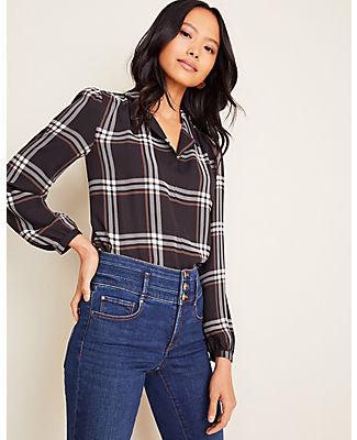 Ann Taylor Plaid Collared Popover